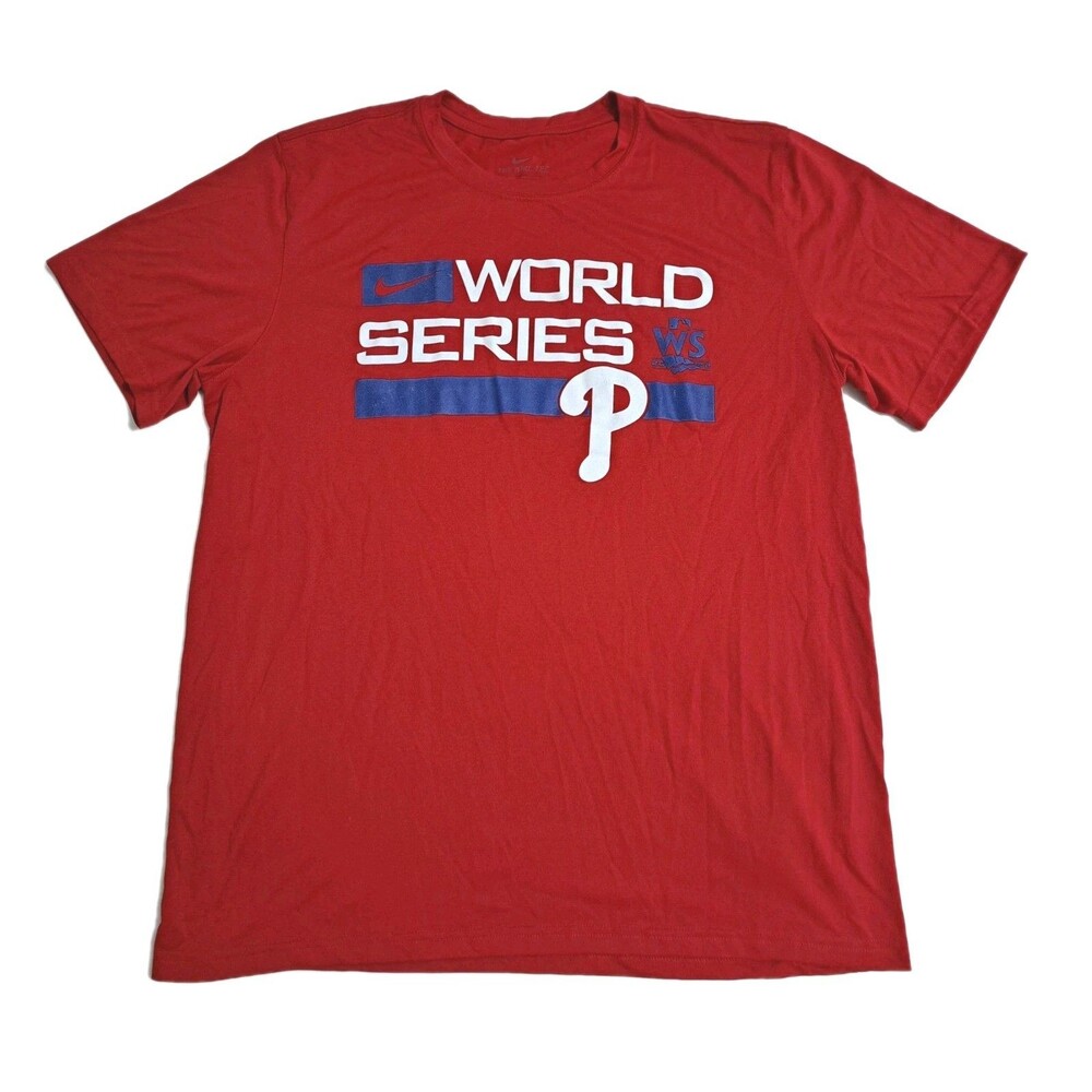 Nike Tee Philadelphia Phillies World Series Size Large Tshirt Red Blue DriFit